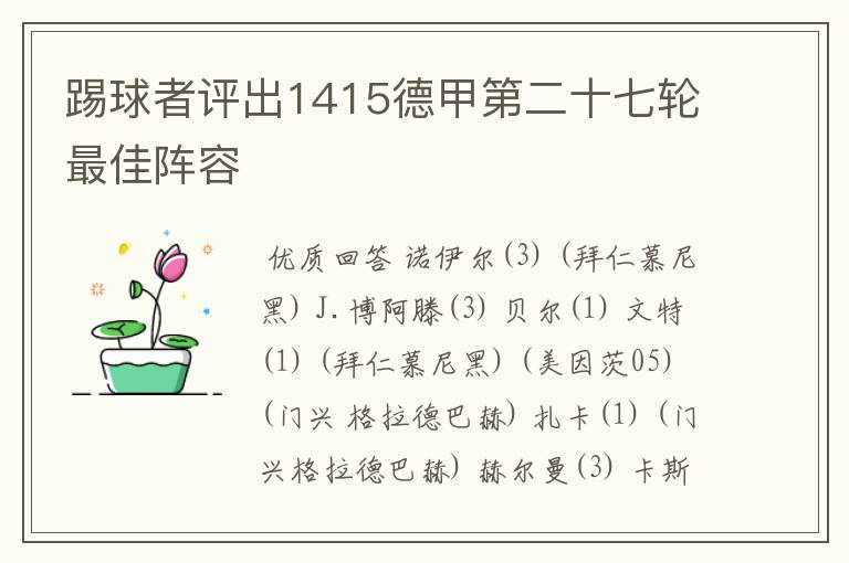 踢球者评出1415德甲第二十七轮最佳阵容