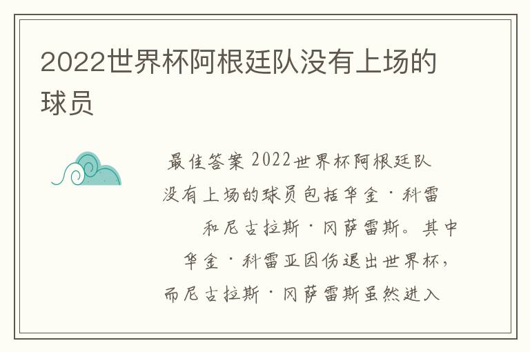 2022世界杯阿根廷队没有上场的球员