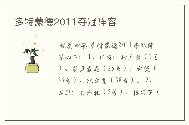 多特蒙德2011夺冠阵容