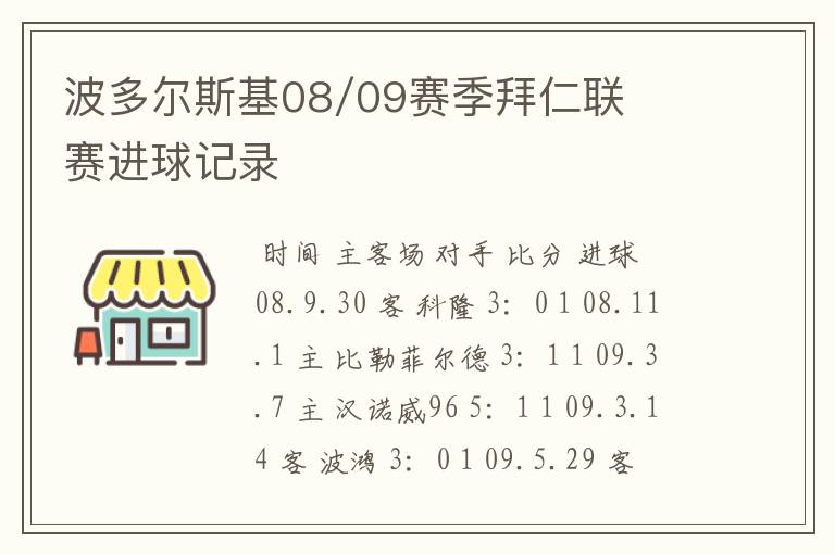 波多尔斯基08/09赛季拜仁联赛进球记录