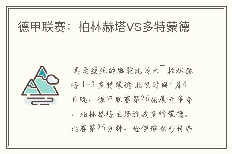 德甲联赛：柏林赫塔VS多特蒙德