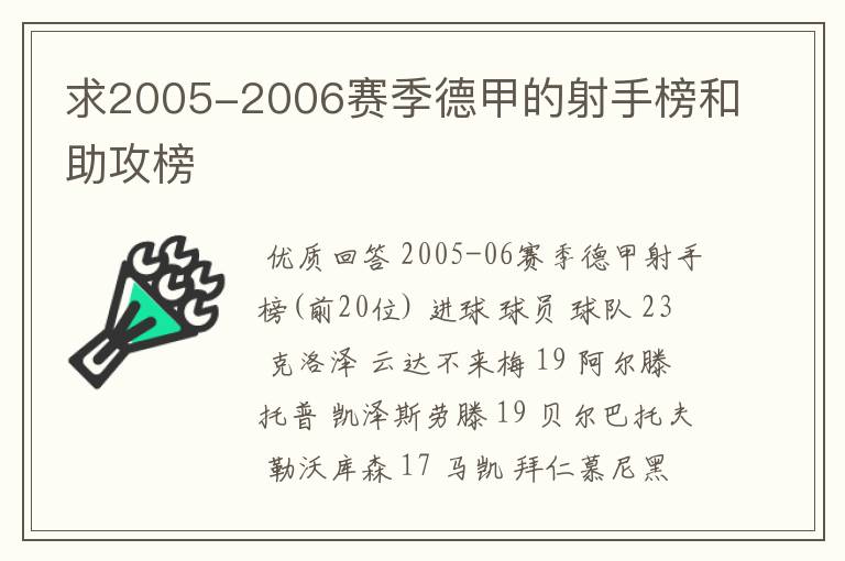 求2005-2006赛季德甲的射手榜和助攻榜