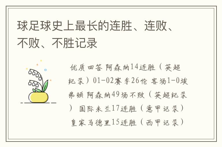 球足球史上最长的连胜、连败、不败、不胜记录