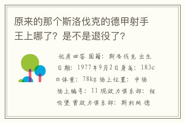 原来的那个斯洛伐克的德甲射手王上哪了？是不是退役了?