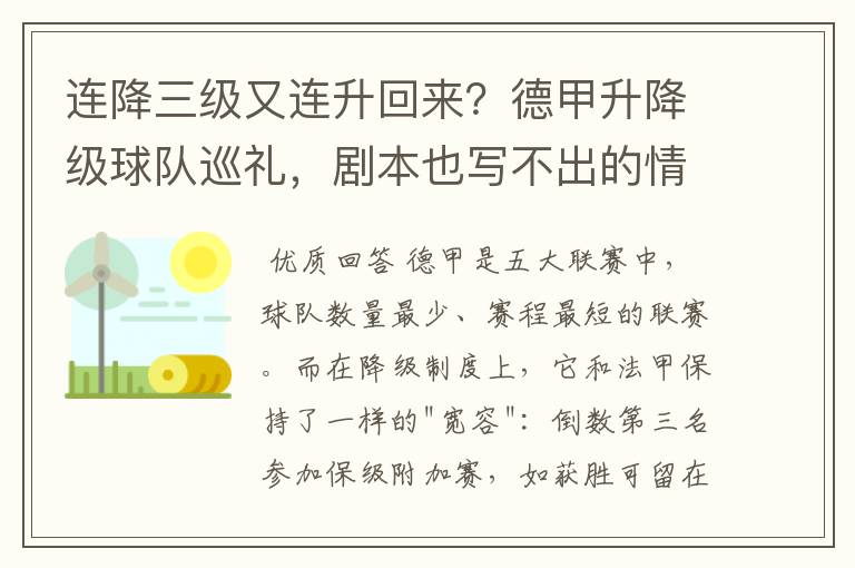 连降三级又连升回来？德甲升降级球队巡礼，剧本也写不出的情节