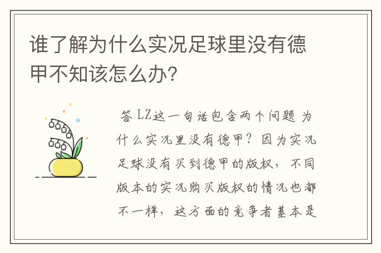 谁了解为什么实况足球里没有德甲不知该怎么办？