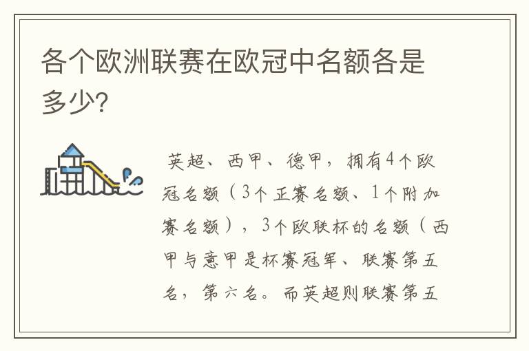 各个欧洲联赛在欧冠中名额各是多少？