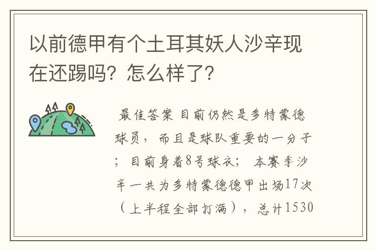 以前德甲有个土耳其妖人沙辛现在还踢吗？怎么样了？