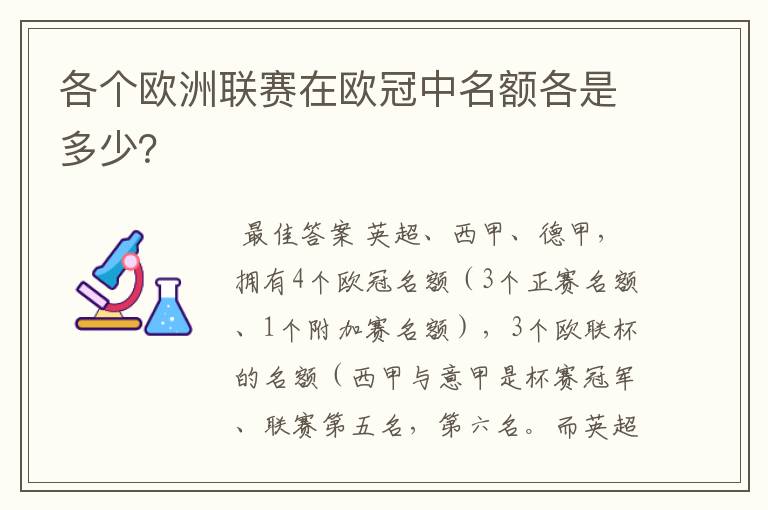 各个欧洲联赛在欧冠中名额各是多少？