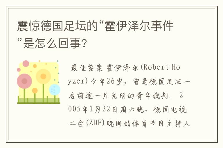 震惊德国足坛的“霍伊泽尔事件”是怎么回事?