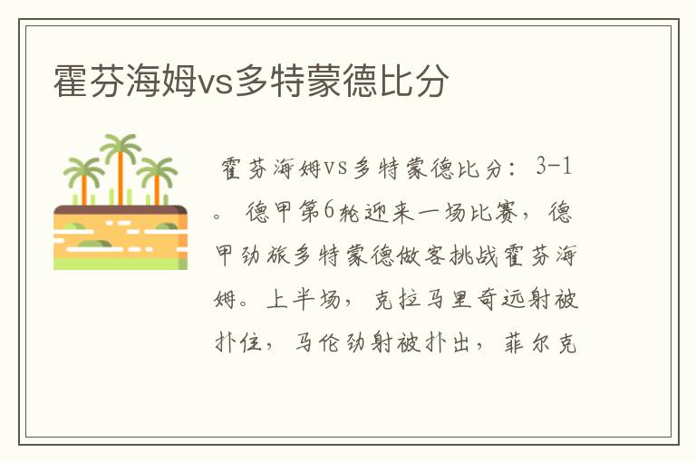 霍芬海姆vs多特蒙德比分