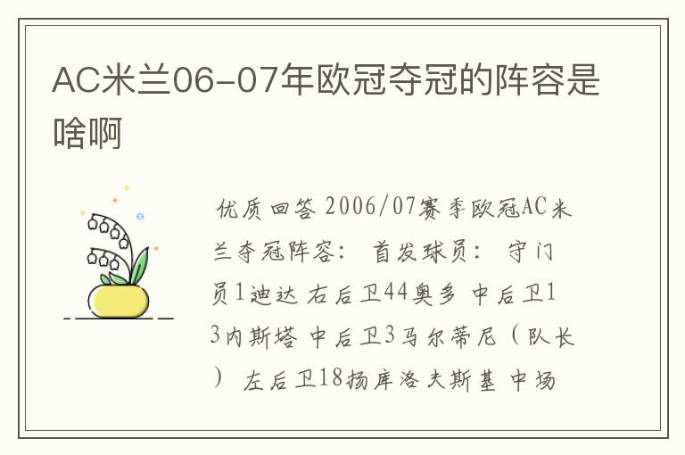 AC米兰06-07年欧冠夺冠的阵容是啥啊