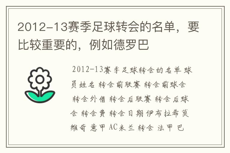 2012-13赛季足球转会的名单，要比较重要的，例如德罗巴