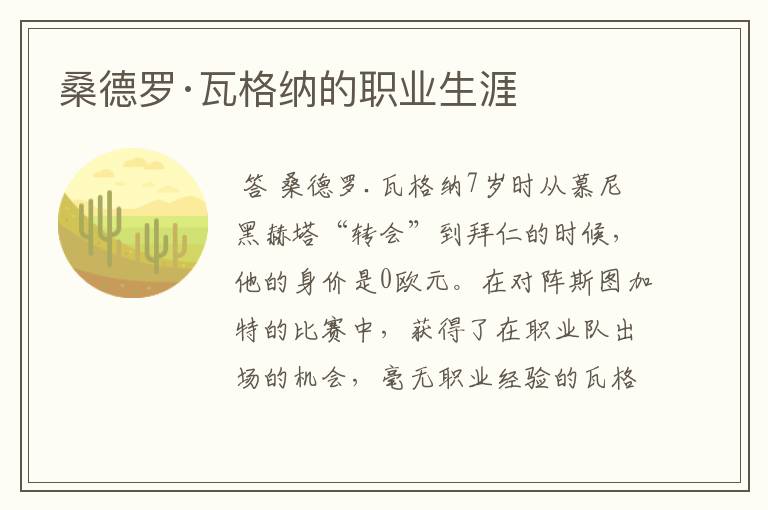 桑德罗·瓦格纳的职业生涯