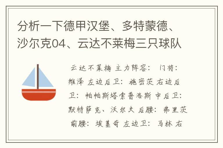 分析一下德甲汉堡、多特蒙德、沙尔克04、云达不莱梅三只球队的人员打法和阵型