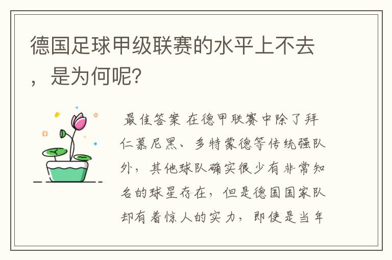 德国足球甲级联赛的水平上不去，是为何呢？