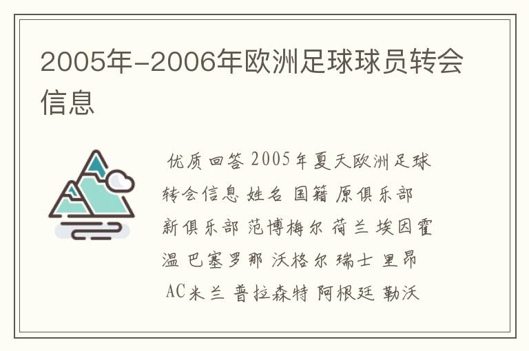 2005年-2006年欧洲足球球员转会信息