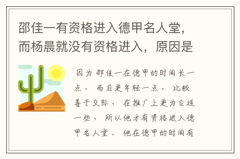 邵佳一有资格进入德甲名人堂，而杨晨就没有资格进入，原因是什么？