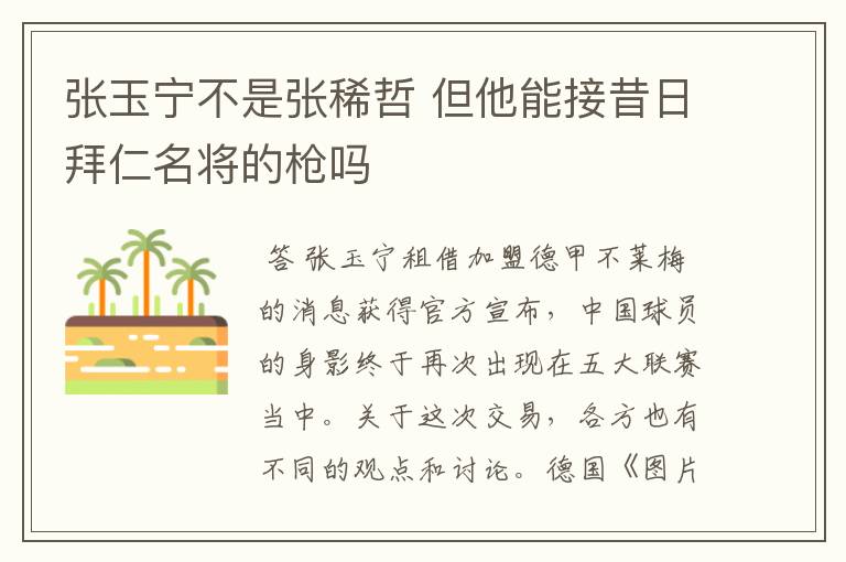 张玉宁不是张稀哲 但他能接昔日拜仁名将的枪吗