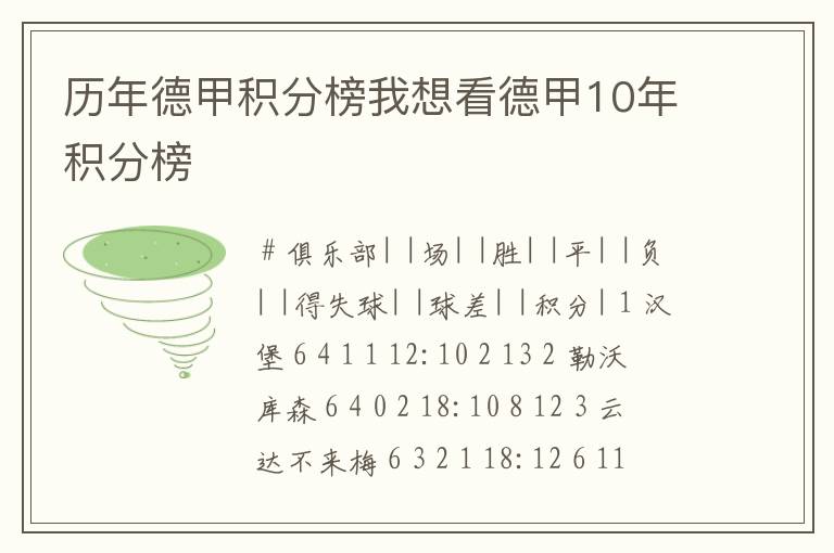 历年德甲积分榜我想看德甲10年积分榜