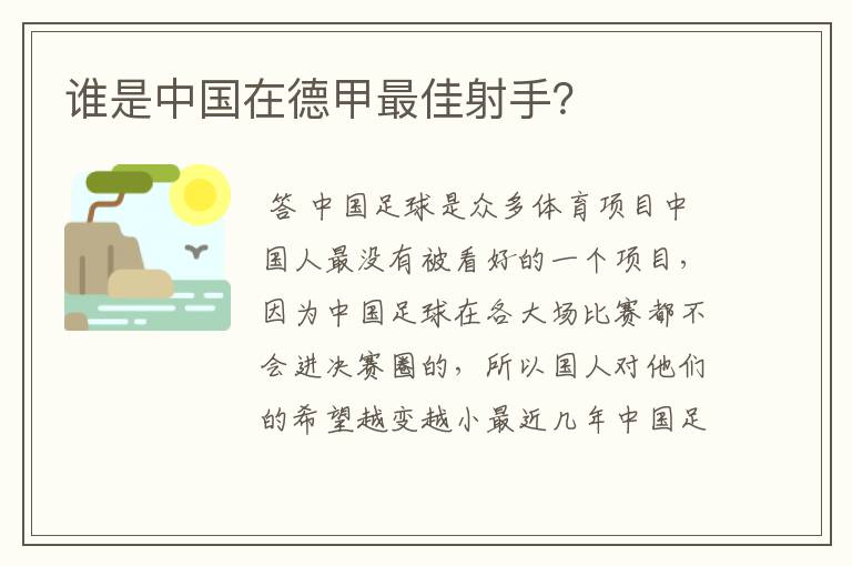 谁是中国在德甲最佳射手？