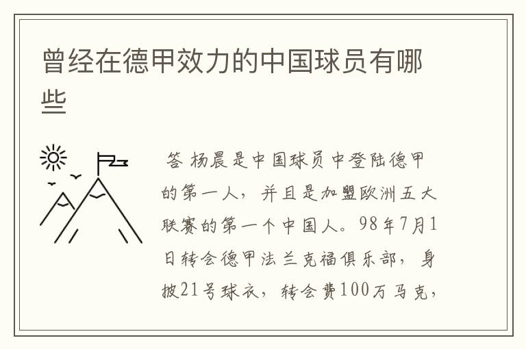 曾经在德甲效力的中国球员有哪些