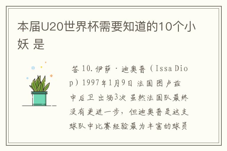 本届U20世界杯需要知道的10个小妖 是