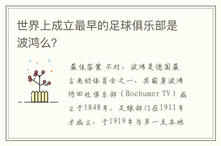 世界上成立最早的足球俱乐部是波鸿么？