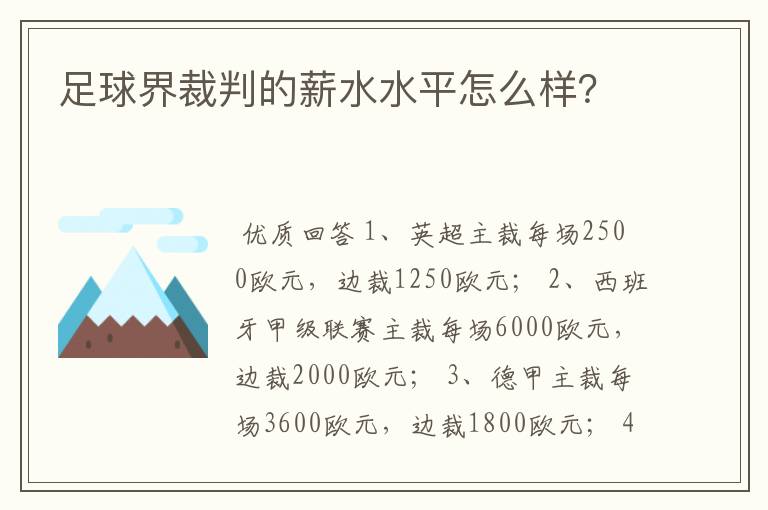 足球界裁判的薪水水平怎么样？