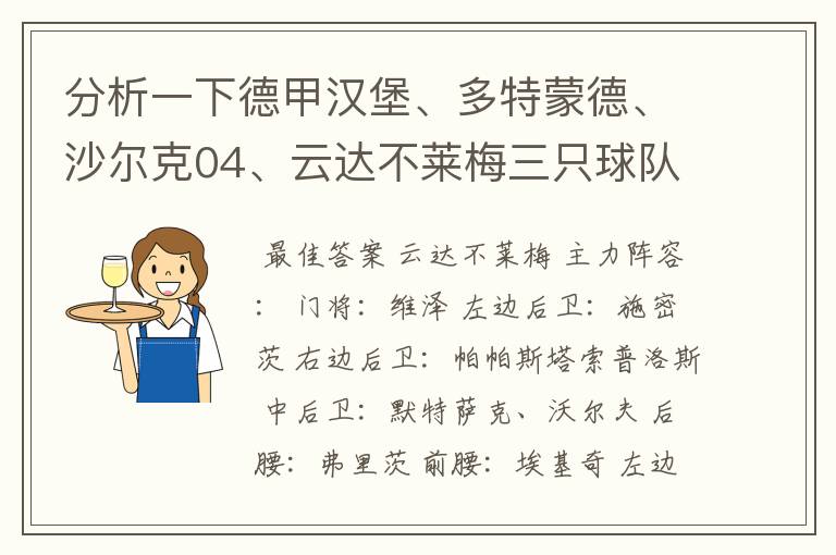 分析一下德甲汉堡、多特蒙德、沙尔克04、云达不莱梅三只球队的人员打法和阵型