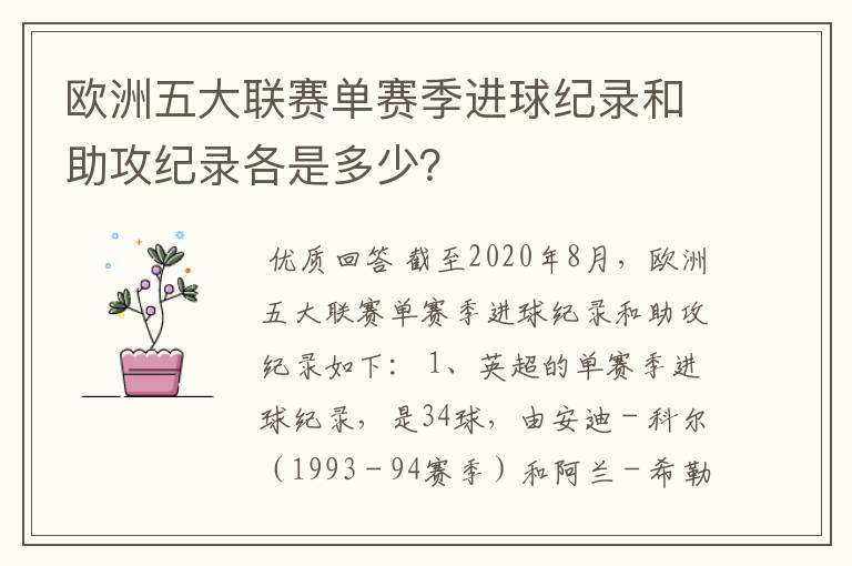 欧洲五大联赛单赛季进球纪录和助攻纪录各是多少？