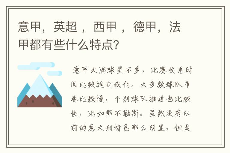 意甲，英超 ，西甲 ，德甲，法甲都有些什么特点？