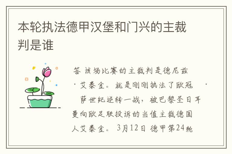 本轮执法德甲汉堡和门兴的主裁判是谁