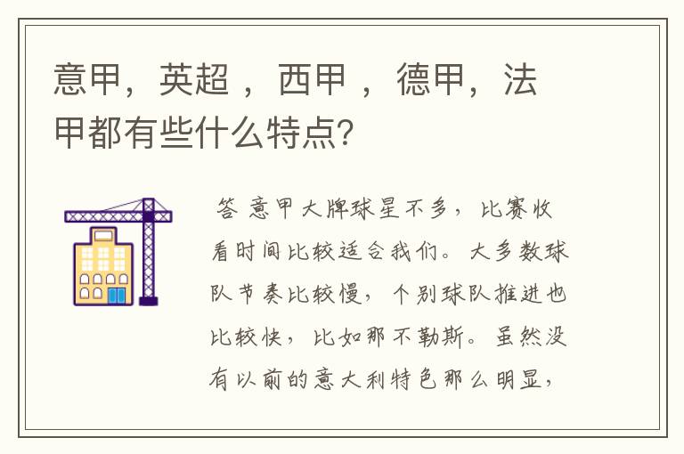 意甲，英超 ，西甲 ，德甲，法甲都有些什么特点？