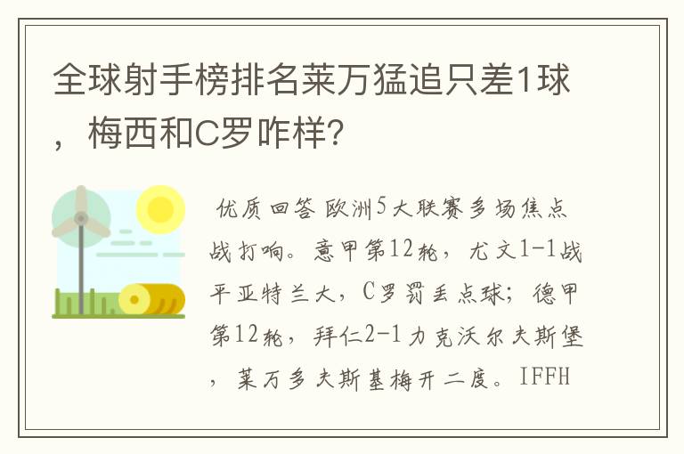 全球射手榜排名莱万猛追只差1球，梅西和C罗咋样？