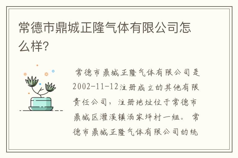 常德市鼎城正隆气体有限公司怎么样？