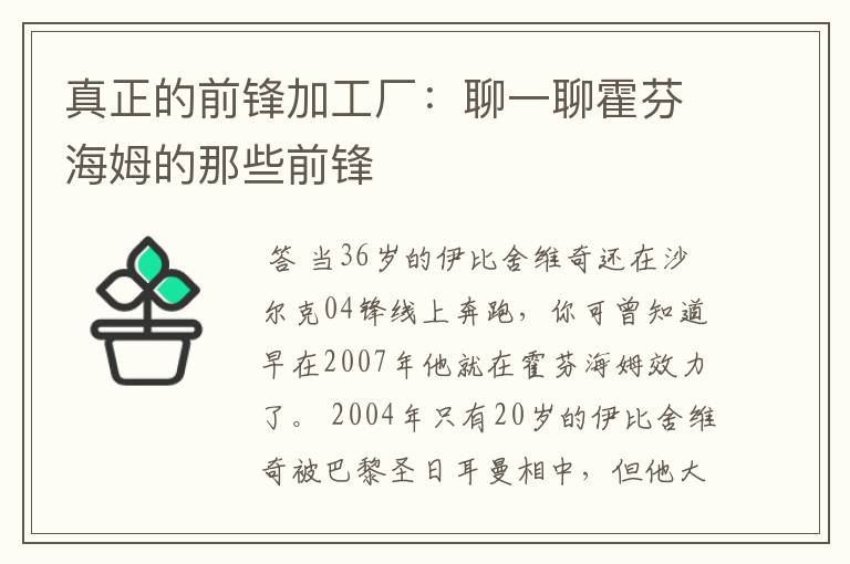 真正的前锋加工厂：聊一聊霍芬海姆的那些前锋