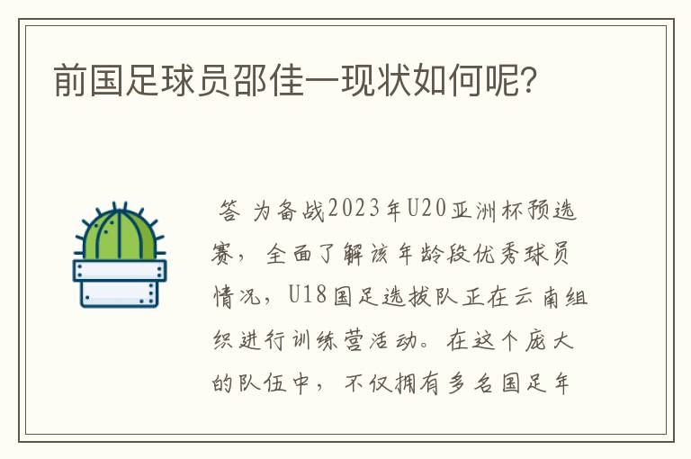 前国足球员邵佳一现状如何呢？