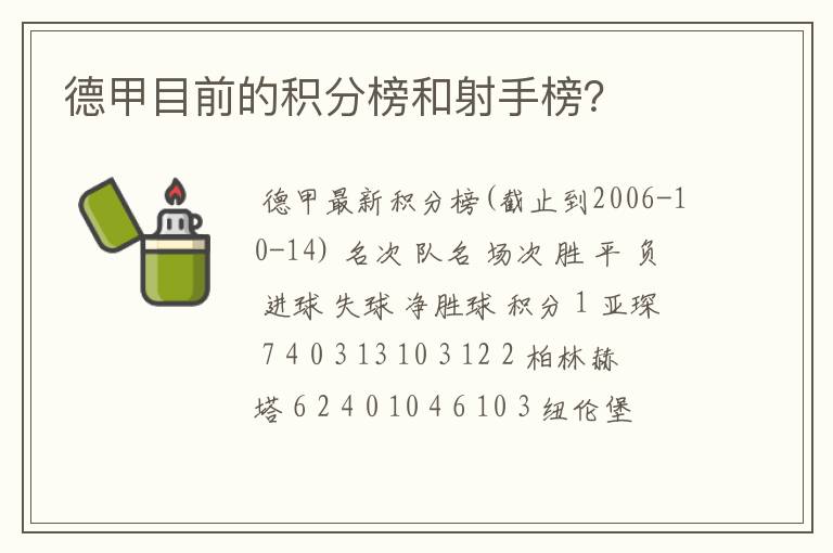 德甲目前的积分榜和射手榜？