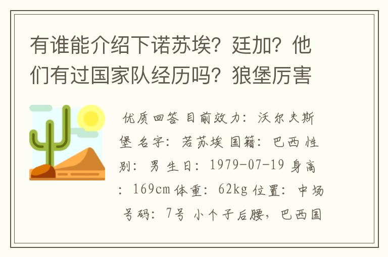 有谁能介绍下诺苏埃？廷加？他们有过国家队经历吗？狼堡厉害吗？它还有哪些明星球员？