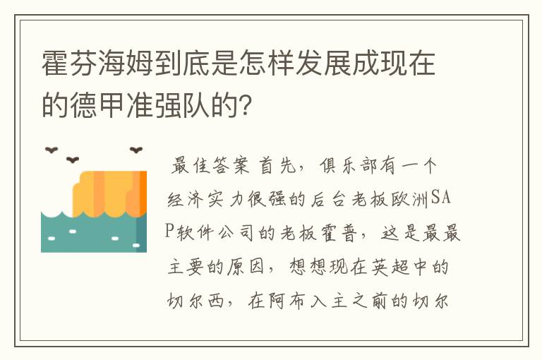 霍芬海姆到底是怎样发展成现在的德甲准强队的？