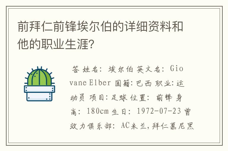 前拜仁前锋埃尔伯的详细资料和他的职业生涯？