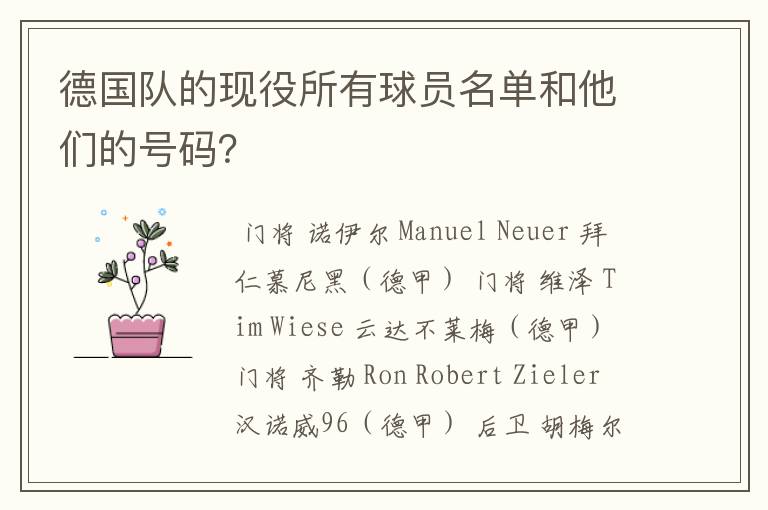 德国队的现役所有球员名单和他们的号码？