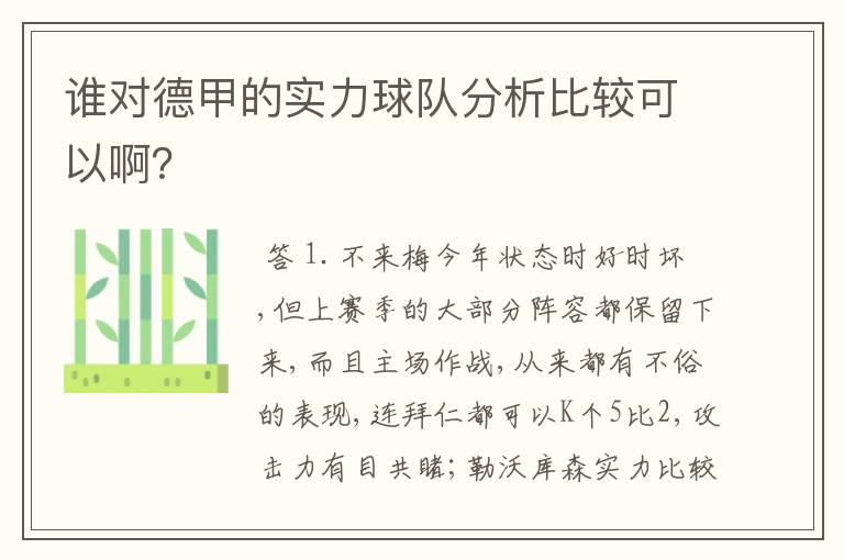 谁对德甲的实力球队分析比较可以啊？