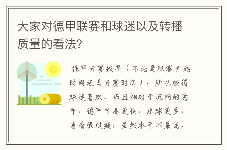 大家对德甲联赛和球迷以及转播质量的看法？