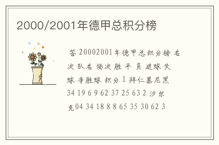 2000/2001年德甲总积分榜