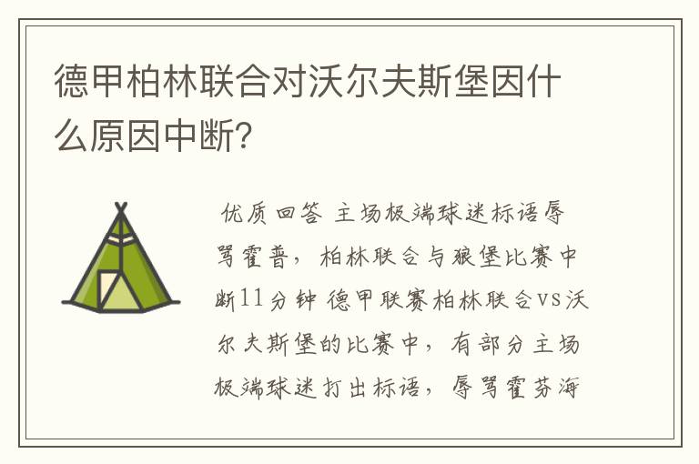 德甲柏林联合对沃尔夫斯堡因什么原因中断？