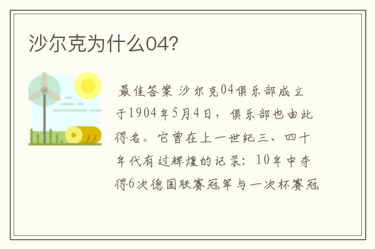 沙尔克为什么04？