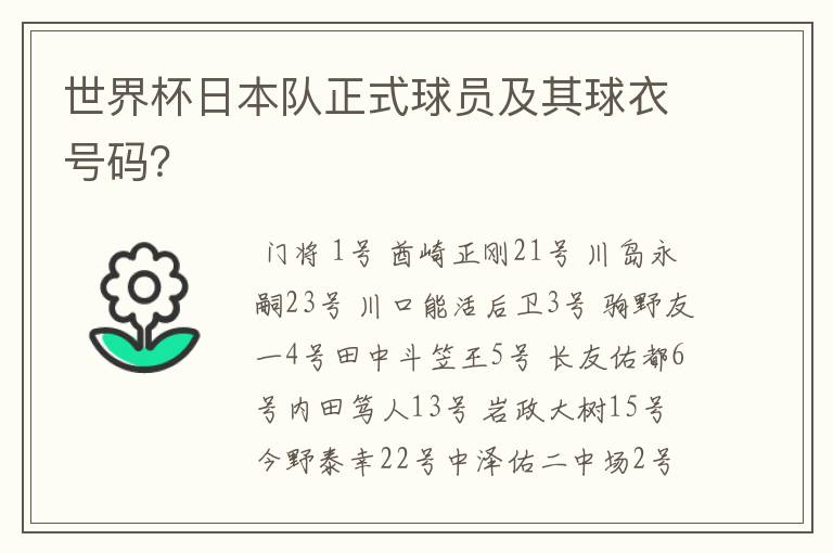 世界杯日本队正式球员及其球衣号码？