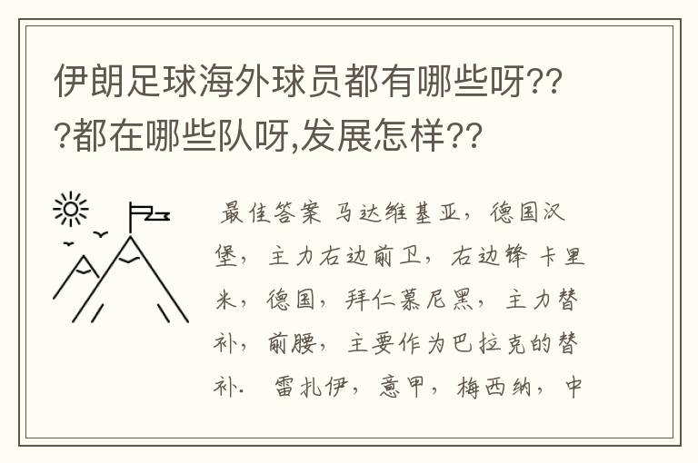 伊朗足球海外球员都有哪些呀???都在哪些队呀,发展怎样??